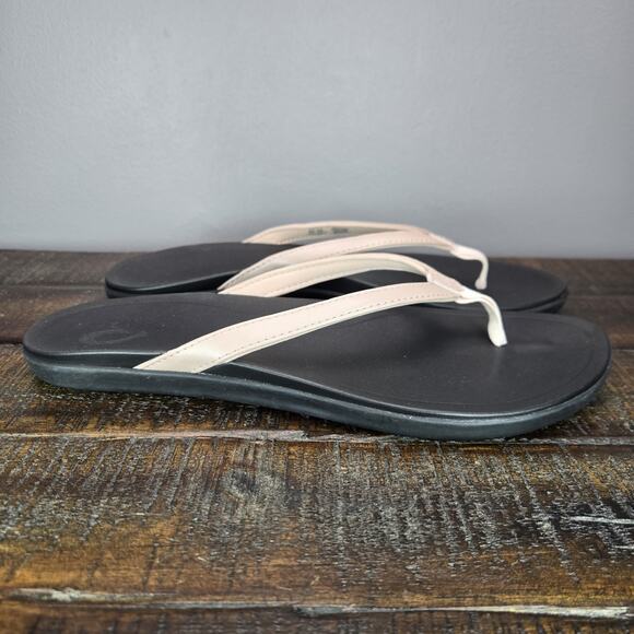 NEW Olukai Ho'Opio Womens Size 11 Sandal Flip Flop Thong Flats Floral Pink Black - Picture 1 of 11